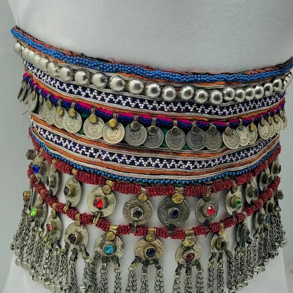 Vintage Kuchi Belly Dance Belt: Afghan Coins & Glass Stones main image 10